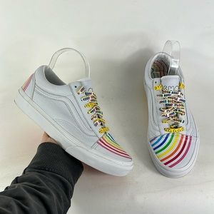 Vans Old Skool Flour Shop women’s 8.5 white leather rainbow athletic sneakers